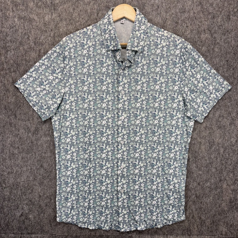 State and Liberty Tech Polo Shirt Men's Medium Blue Short Sleeve Stretch Floral